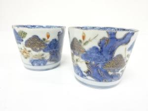 古伊万里　染錦　蕎麦猪口　2客